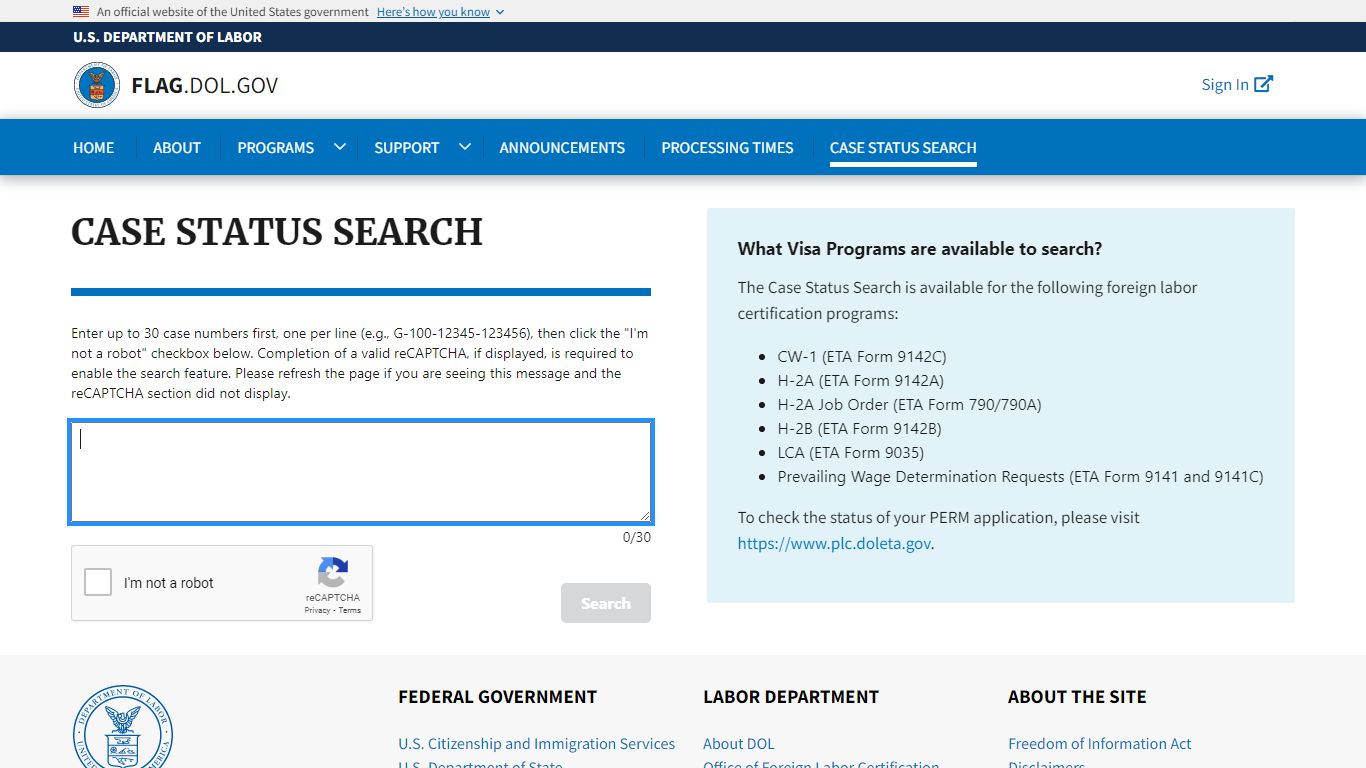 Case Status Search | Flag.dol.gov